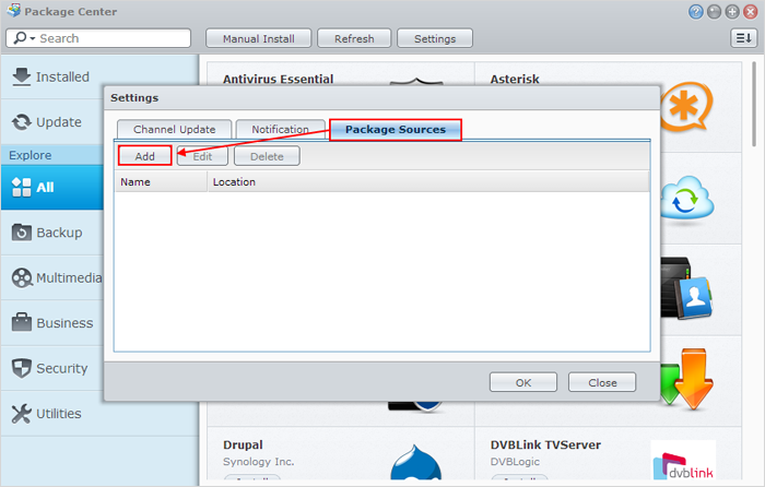 Installing asterisk on synology disk drive